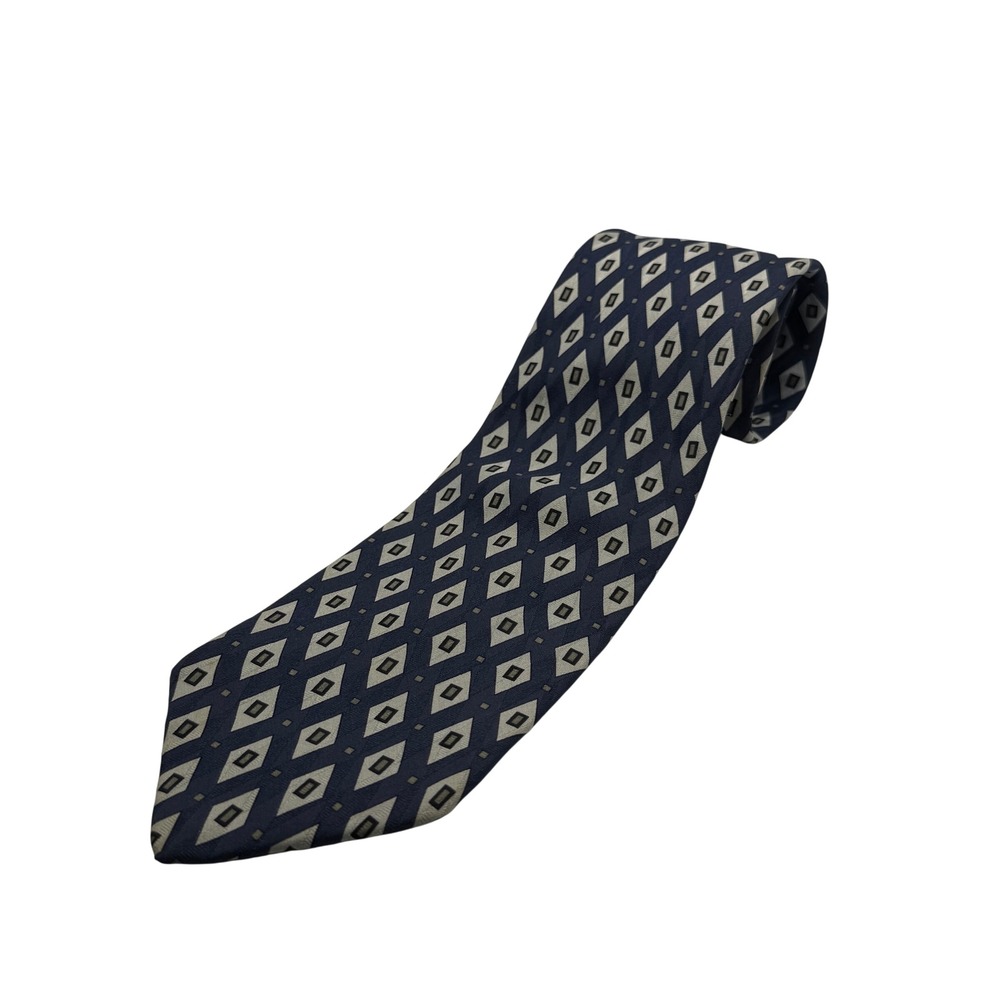 Jos. A. Bank Premier Collection Mens Silk Tie Navy‎ Blue Geometric Diamond USA
